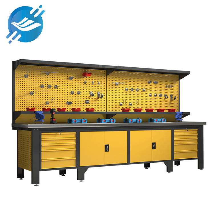 1. Sturdy steel construction built to last in demanding environments.

2. Integrated pegboard for organized tool storage and easy access.

3. Multiple drawers and cabinets provide ample storage space for tools and equipment.

4. Durable work surface designed to withstand heavy use.

5. Perfect for workshops, garages, and industrial settings.