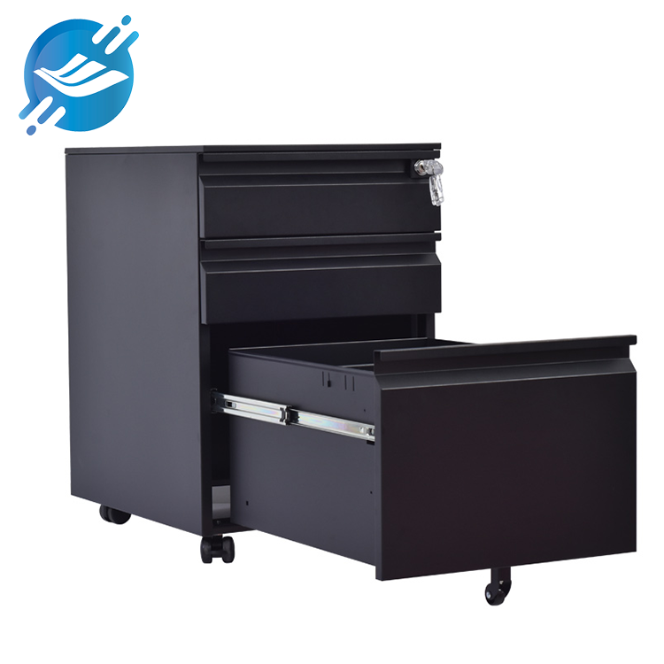 1.Heavy-duty cold-rolled steel construction for durability.

2.Black powder-coated finish for a sleek, professional appearance.

3.Lockable design for secure storage of sensitive documents.

4.Three spacious drawers with smooth sliding mechanisms.

5.Equipped with wheels for easy mobility in office spaces.