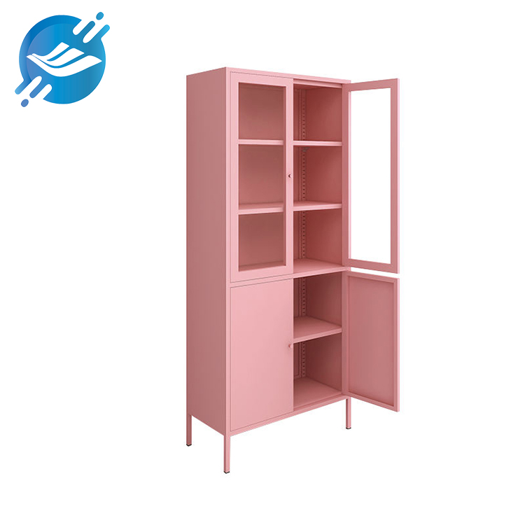 Upassbar stilvoll Pink Metal Stockage Cabinet mat Glas Dieren a Regaler | Youlian 5