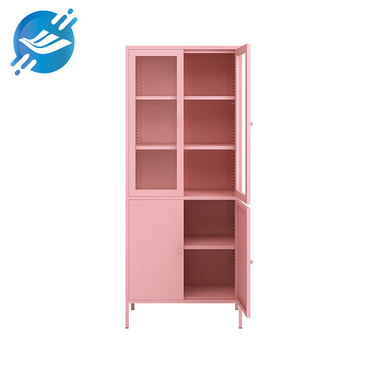 Adjustable Stylish Pink Metal Storage Cabinet nga adunay Glass Doors ug Shelves | Youlian 6